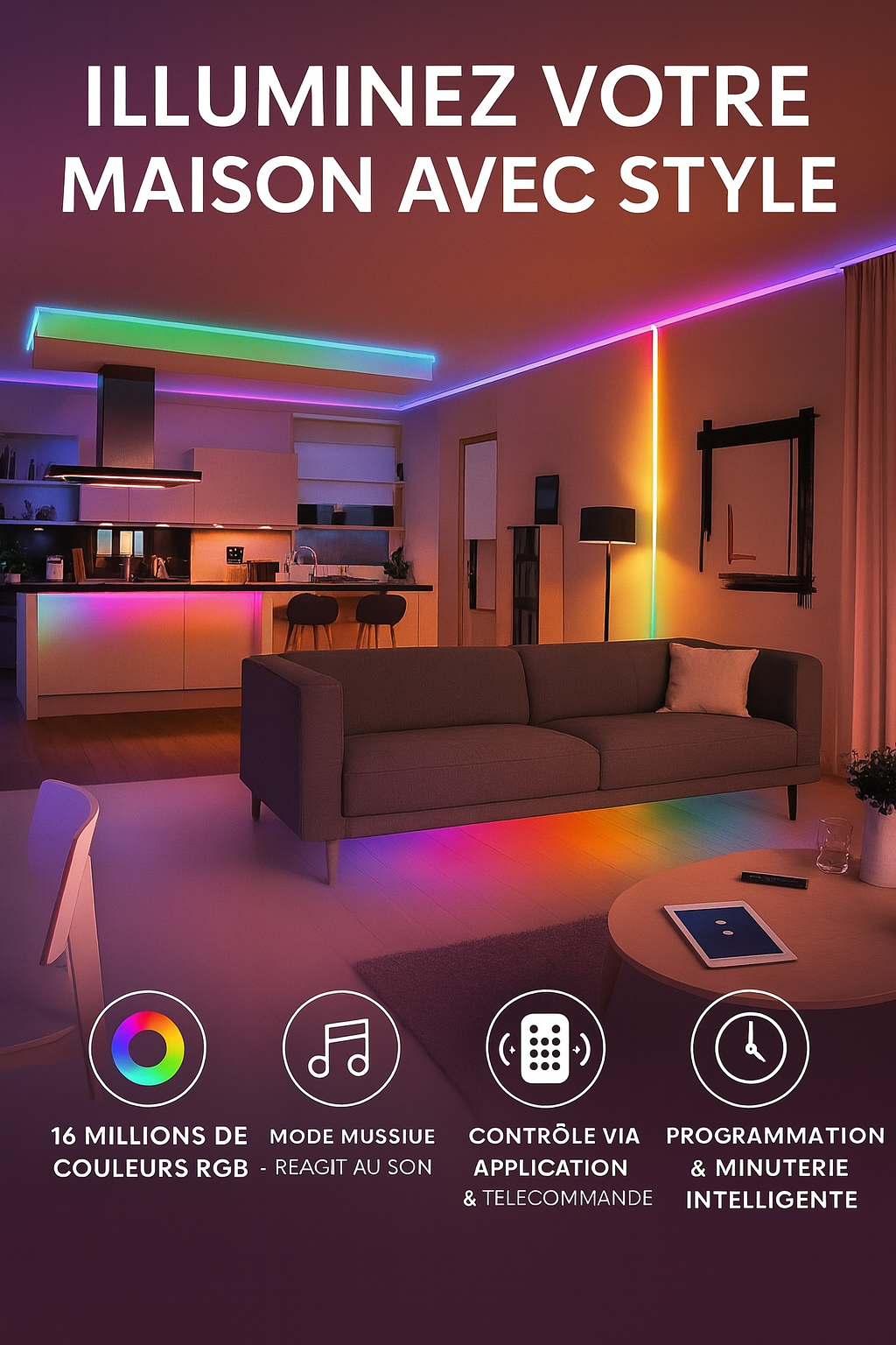 Bande LED néon RGBIC USB 5 V