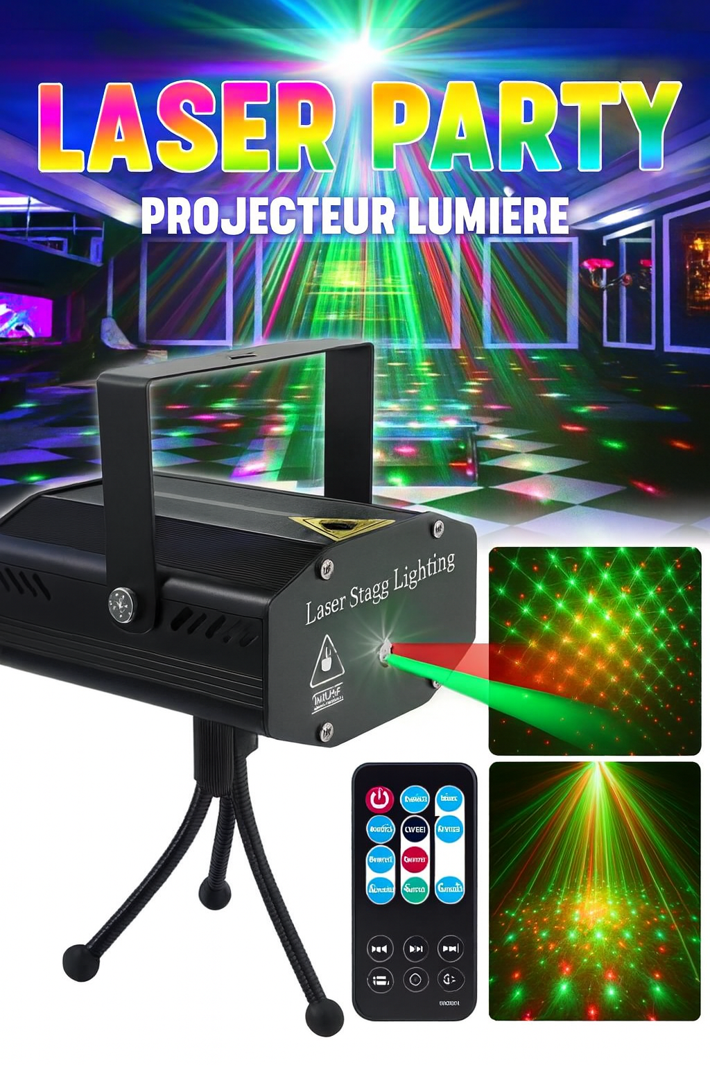🌈 Mini Projecteur de Scène Laser – Effets Étoiles RV pour Soirées