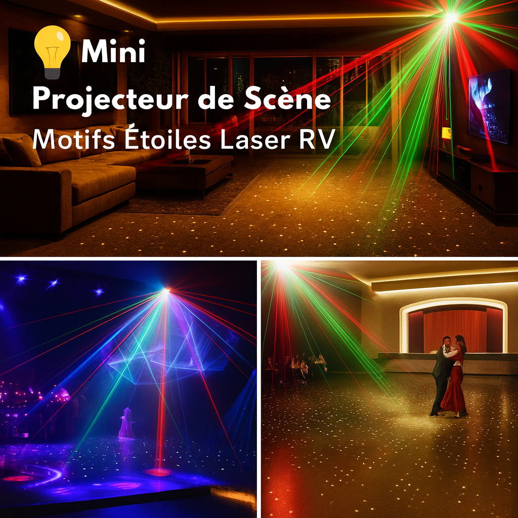 🌈 Mini Projecteur de Scène Laser – Effets Étoiles RV pour Soirées